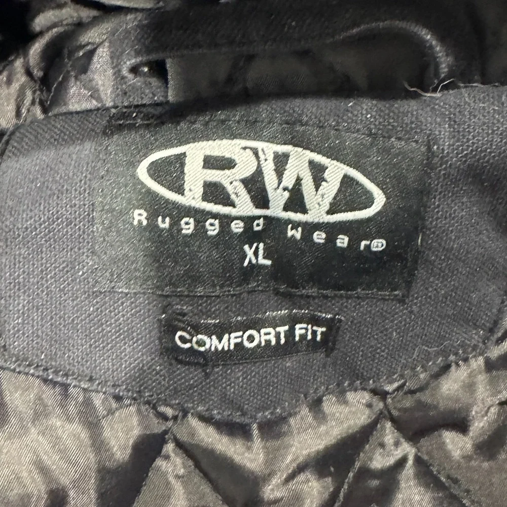 RW Rugged Wear Heavy Duty Hooded Work Jacket Men's Sz XL Black 3M Thinsulate